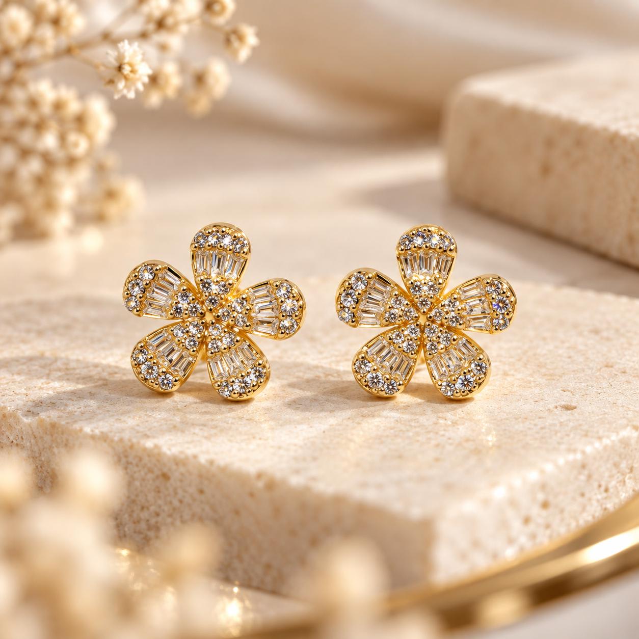 Golden Bloom Floral Studs 925 Silver — photo 1 of 5