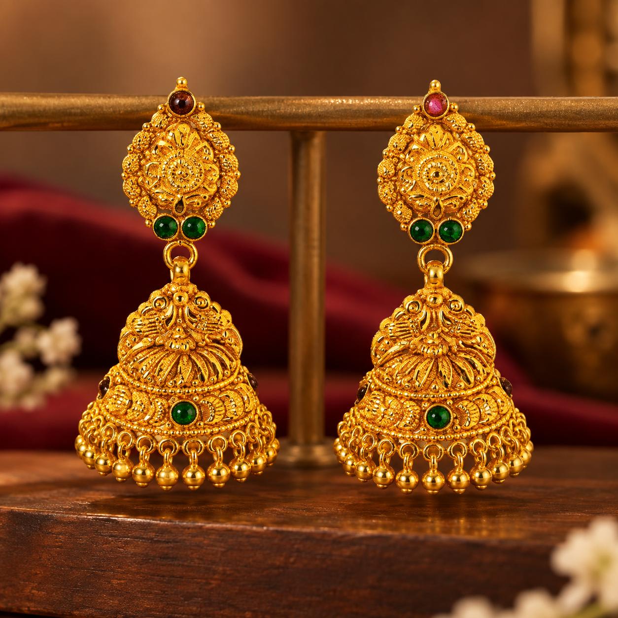 22K Gold Temple Jhumka