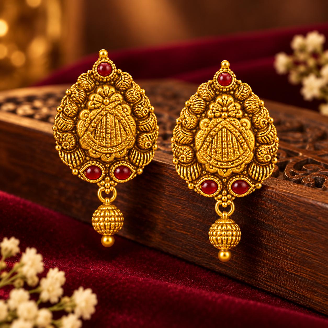 22k Antique Temple Earrings