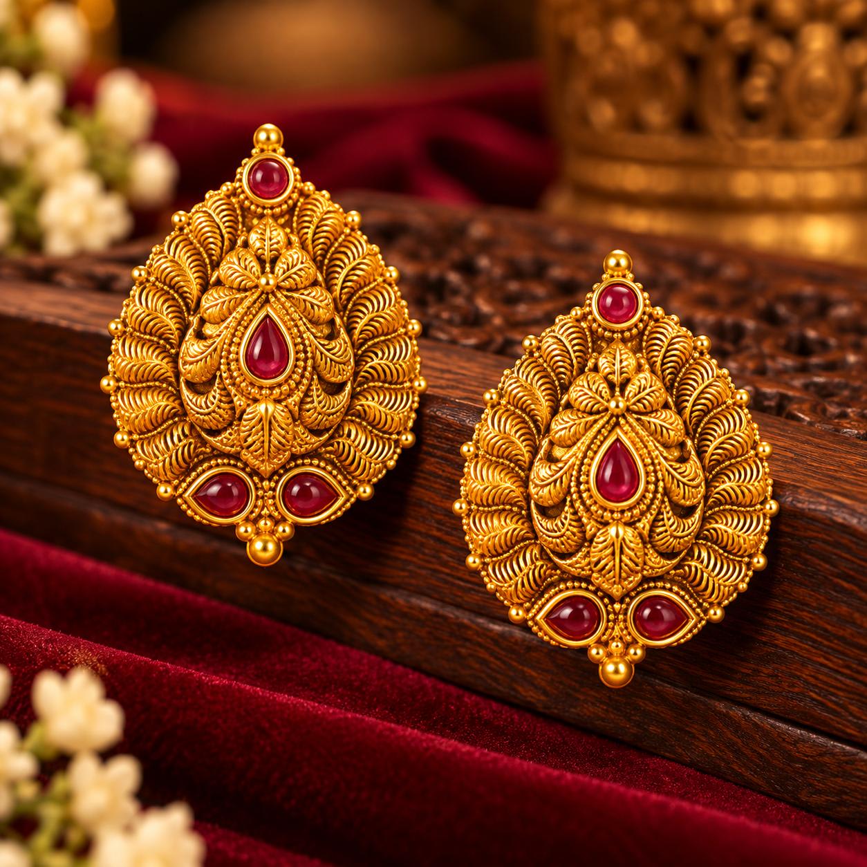 22K Antique Temple Earrings