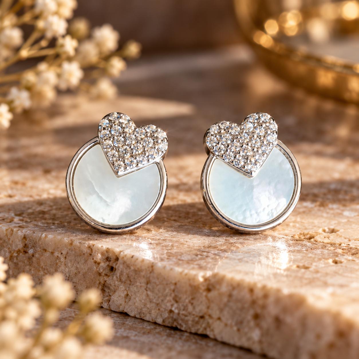MOP Heart 925 Silver Earrings