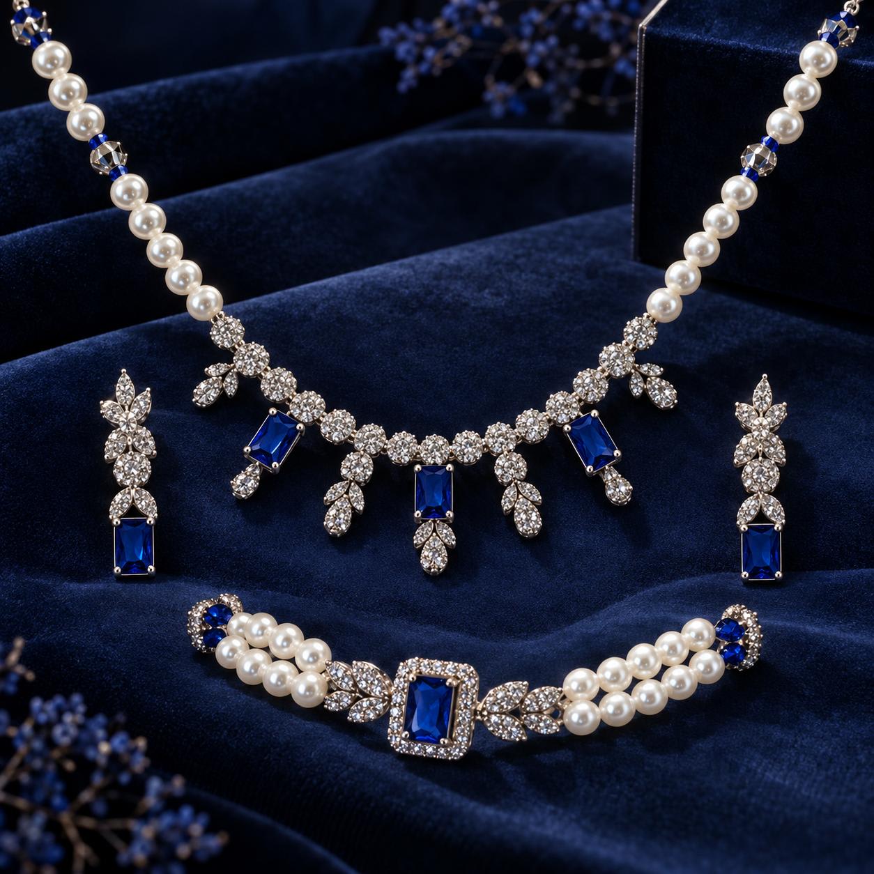 92.5 Luxe Sapphire Pearl Women's Italian Necklace Set — photo 1 of 4