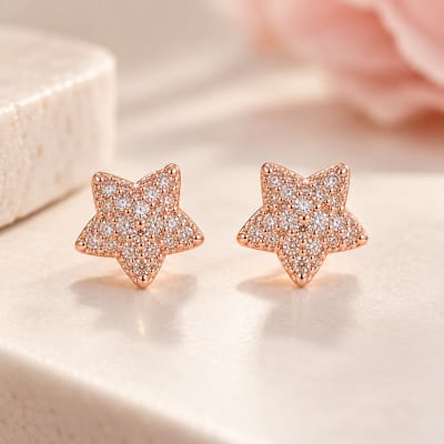 Rose Gold Star Pavé Stud Earrings