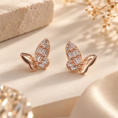 Rose Gold Butterfly Sparkle Studs