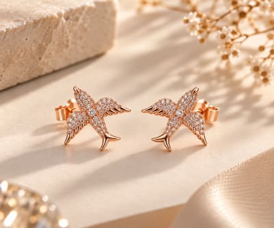 Rose Gold Flying Bird Studs