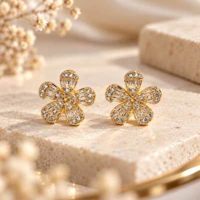 Golden Bloom Floral Studs 925 Silver