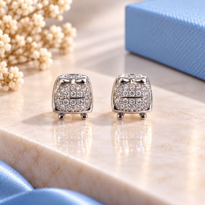 Bow Box Sparkle Stud Earrings