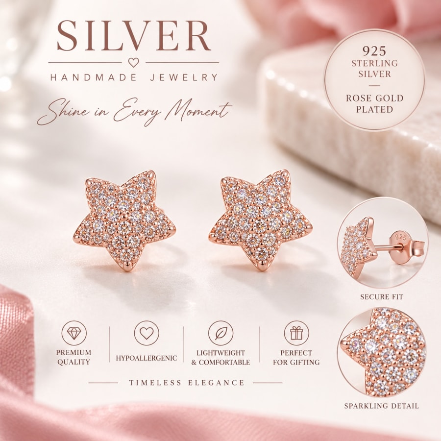 Rose Gold Star Pavé Stud Earrings
