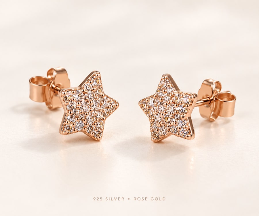 Rose Gold Star Pavé Stud Earrings