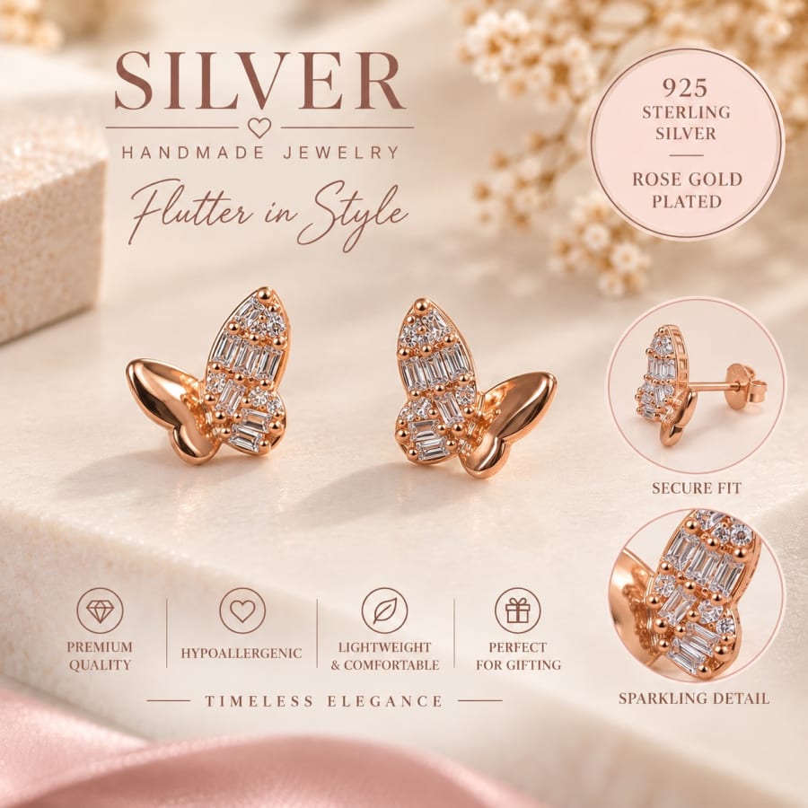 Rose Gold Butterfly Sparkle Studs