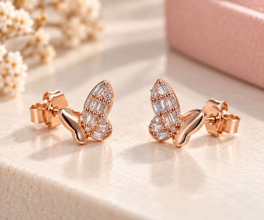 Rose Gold Butterfly Sparkle Studs