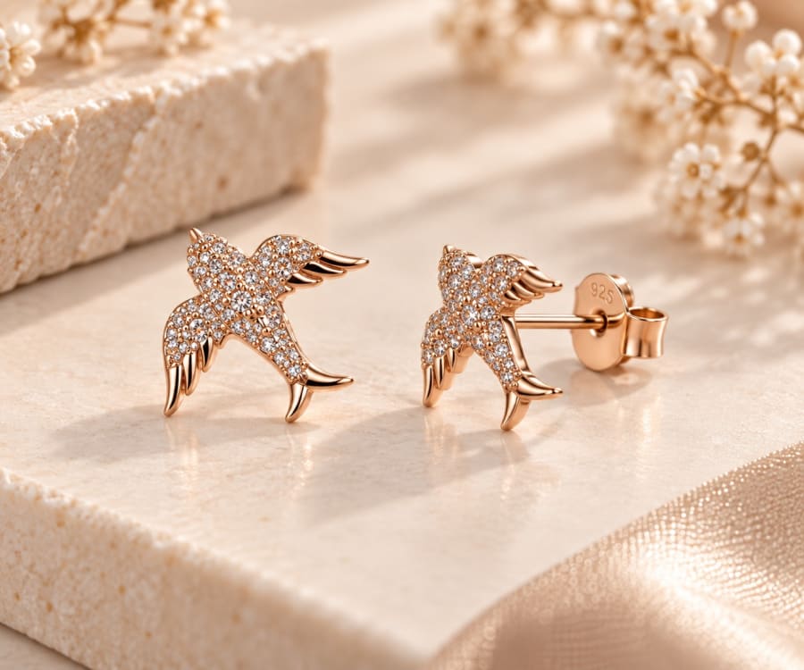 Rose Gold Flying Bird Studs