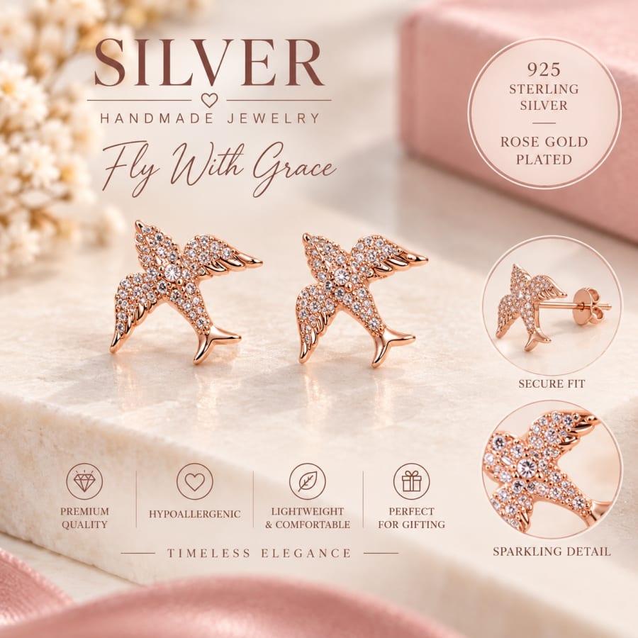 Rose Gold Flying Bird Studs