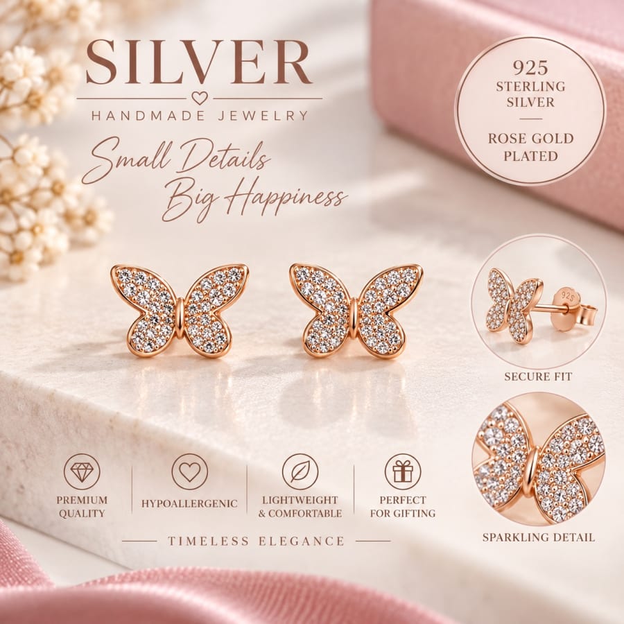 Rose Gold Butterfly Studs