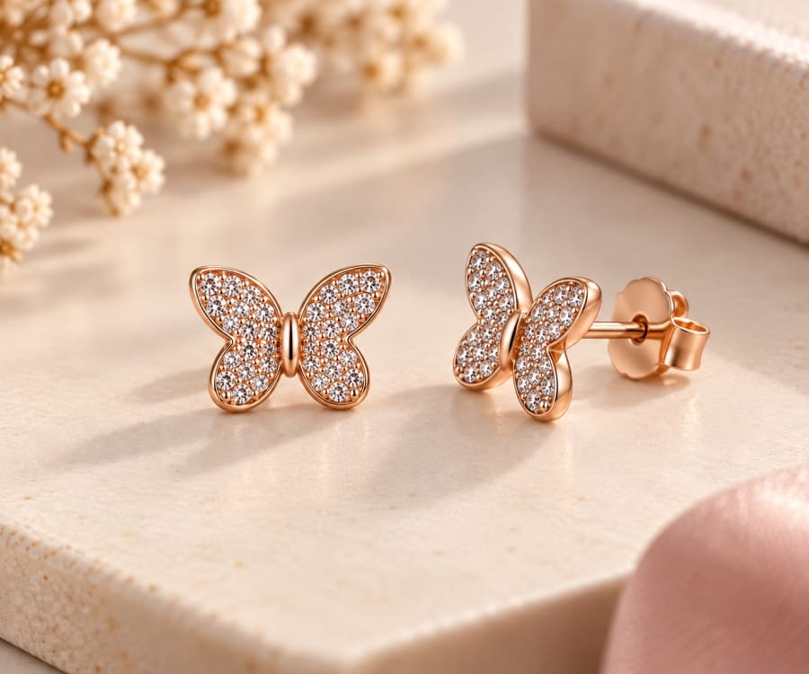 Rose Gold Butterfly Studs