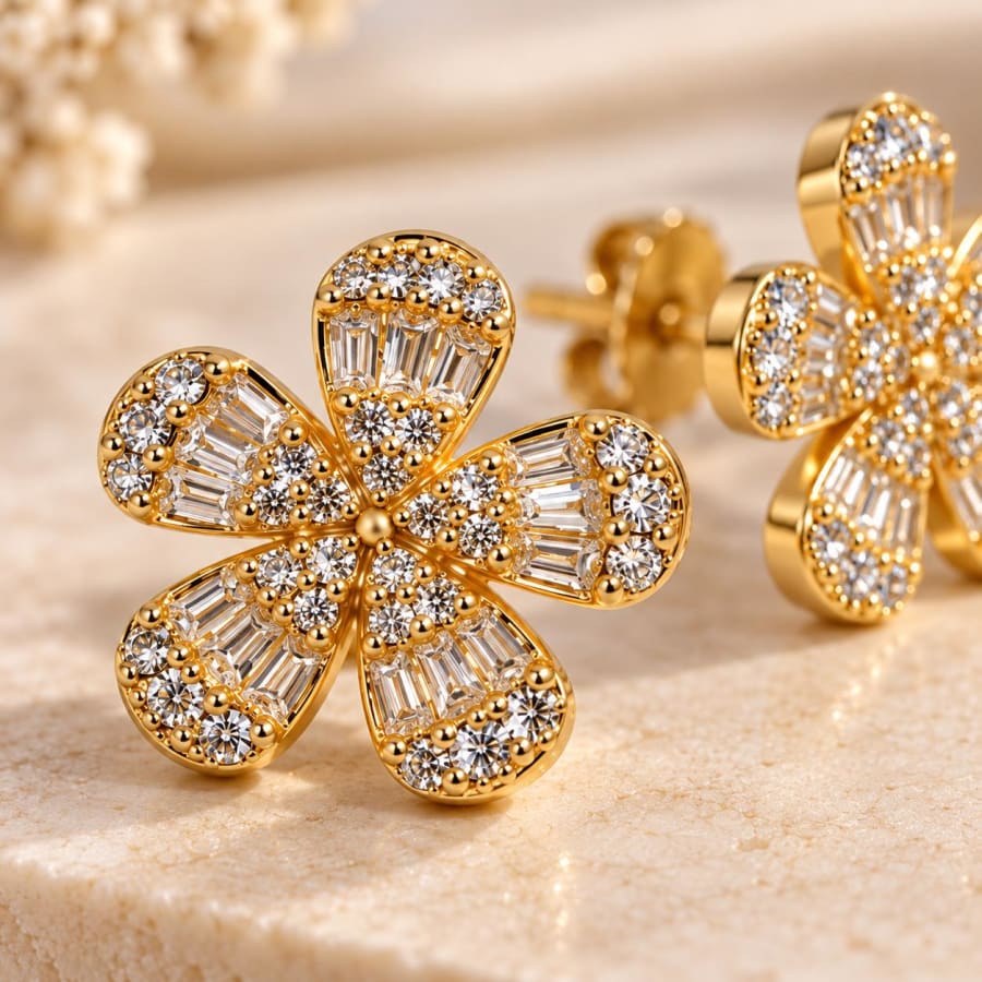 Golden Bloom Floral Studs 925 Silver
