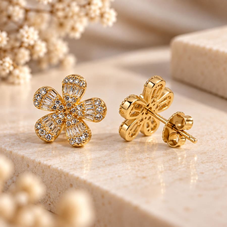 Golden Bloom Floral Studs 925 Silver