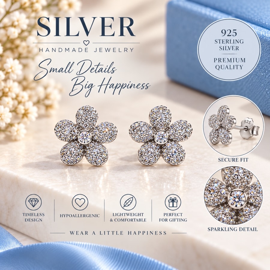 Floral Sparkle Stud Earrings