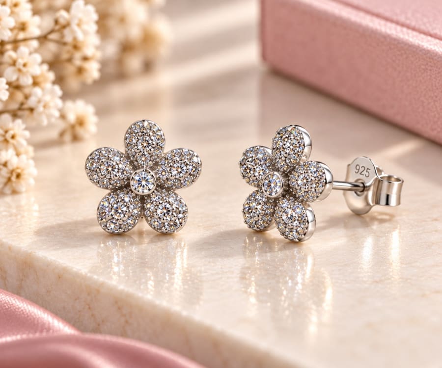 Floral Sparkle Stud Earrings
