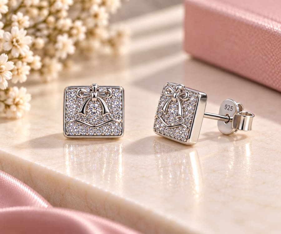 Gift Bow Sparkle Stud Earrings