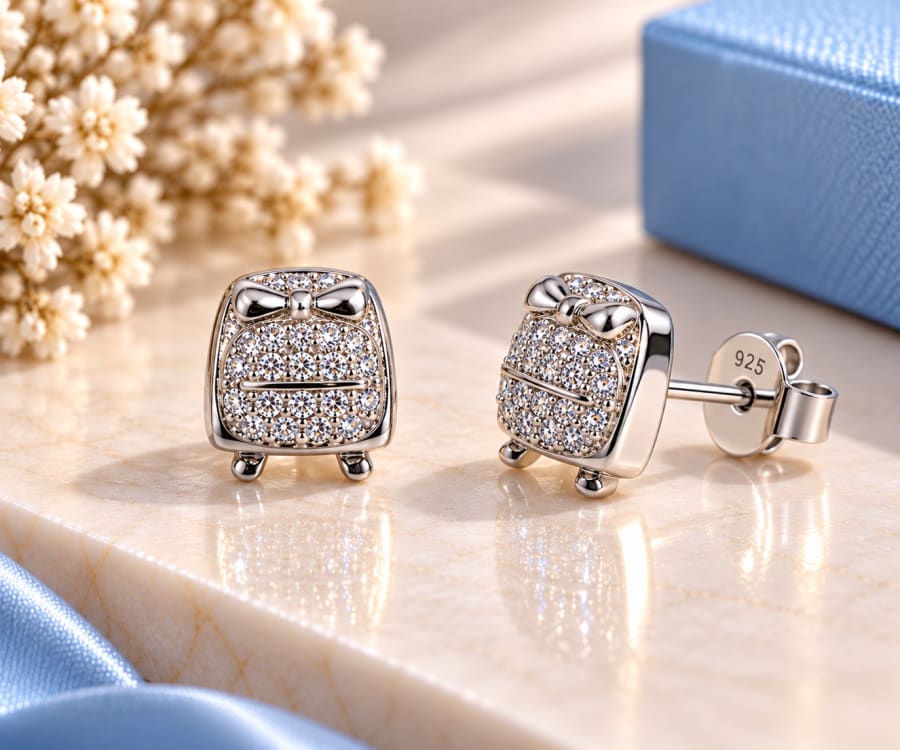 Bow Box Sparkle Stud Earrings