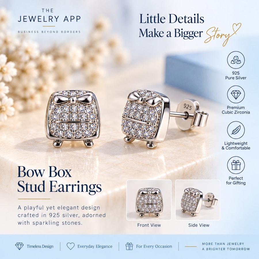 Bow Box Sparkle Stud Earrings