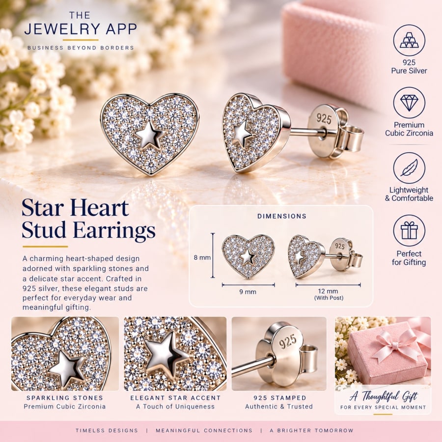 Star Heart Stud Earrings