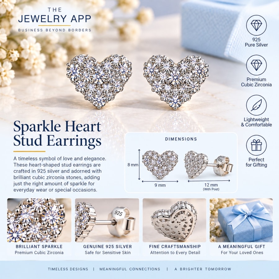Sparkle Heart Stud Earrings
