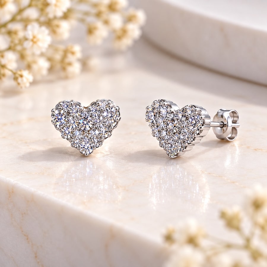 Sparkle Heart Stud Earrings