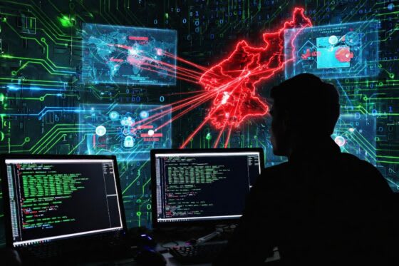 Diagrama abstracto de código binario y un candado roto sobre un fondo oscuro, representando la ciberseguridad y las brechas.