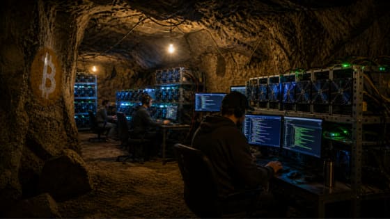 Ilustración abstracta de nodos de red interconectados representando la descentralización en la minería de Bitcoin.