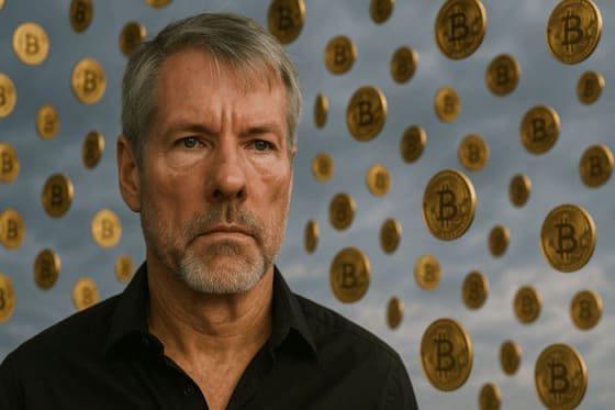 Michael Saylor presenting during a tech conference about cryptocurrency