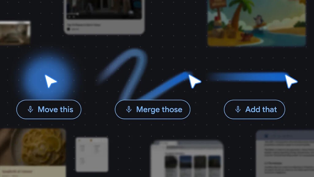 Ilustración conceptual de un cursor de ratón inteligente interactuando con elementos en pantalla, representando la innovación de Google DeepMind.
