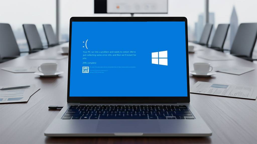 Close-up of a laptop screen displaying the Windows 11 operating system interface with a focus on system settings and update options.