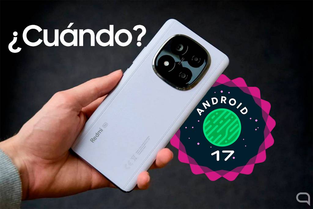 Un smartphone Xiaomi mostrando la interfaz de Android 17 en una pantalla abstracta con elementos de código.