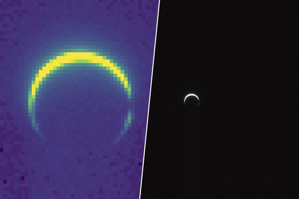 La nave espacial Psyche de la NASA acercándose al planeta Marte, con el planeta rojo visible en el espacio.