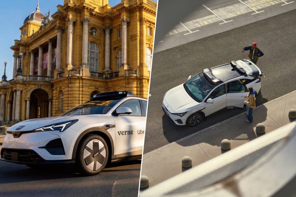 Un taxi autónomo Arcfox Alpha T5 en las calles de Zagreb, Croacia, con sensores visibles.