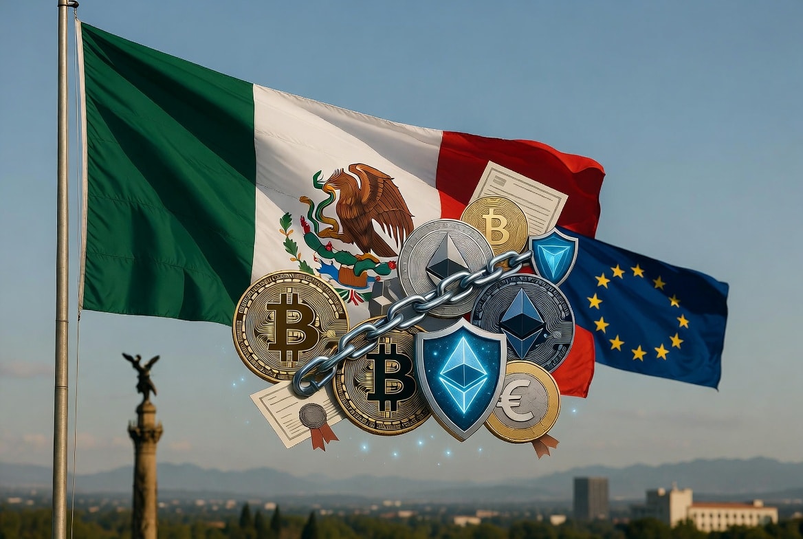 Imagen conceptual de una red digital entrelazada con candados, simbolizando la seguridad y el control sobre las transacciones de criptomonedas.