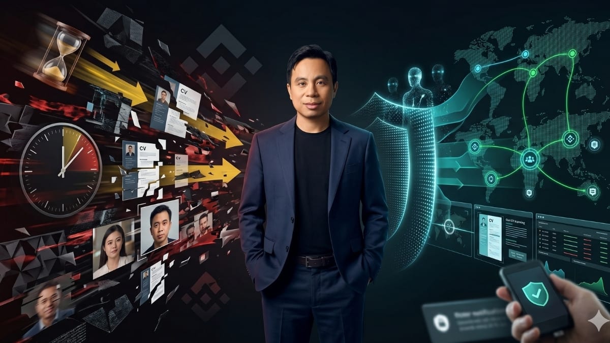 Un profesional trabajando con múltiples pantallas mostrando gráficos de IA y datos de blockchain.