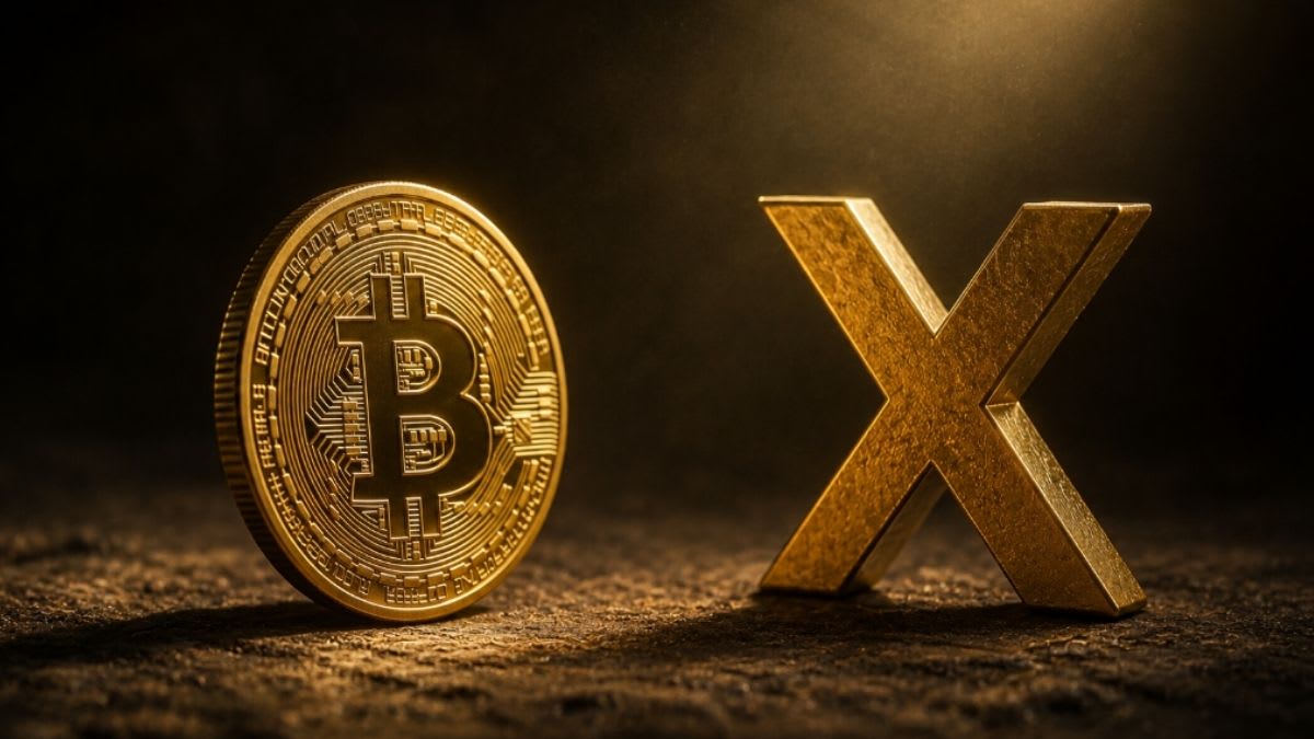 Gráfico de precios de Bitcoin mostrando una cruz dorada con una línea roja indicando una caída debajo de $76,000.