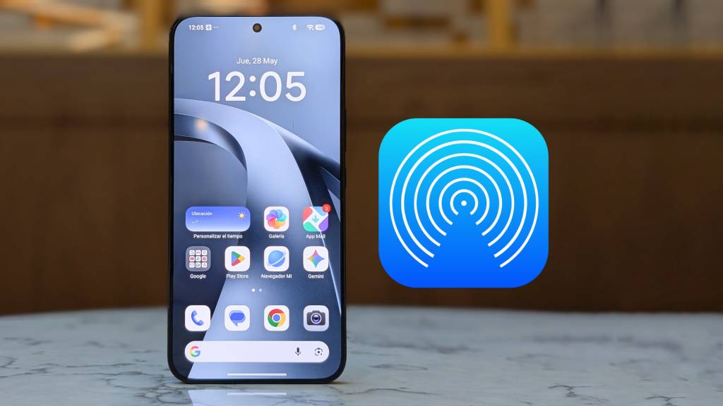 Un smartphone Xiaomi y un iPhone mostrando iconos de transferencia de archivos, simbolizando la conectividad entre ambos ecosistemas.