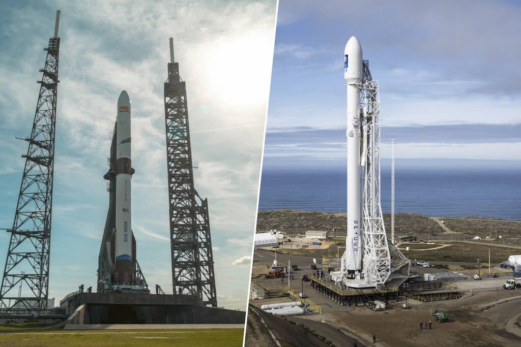 Imagen editorial de una plataforma de lanzamiento de cohetes, limpia y moderna, con luces tenues y un cohete en la distancia, evocando tecnología avanzada y el futuro de la exploración espacial.