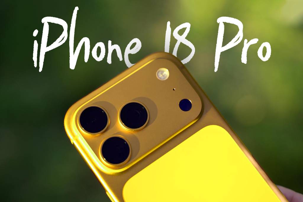Imagen conceptual de un iPhone 18 Pro con un acabado de color innovador, destacando su diseño elegante pero con sutiles indicios de imperfecciones.