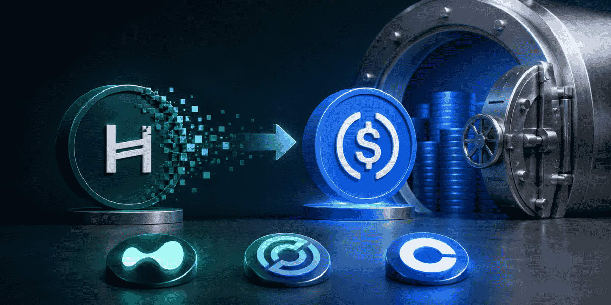 Gráfico abstracto de transacciones financieras digitales en tonos azules y verdes, representando el flujo de USDC.