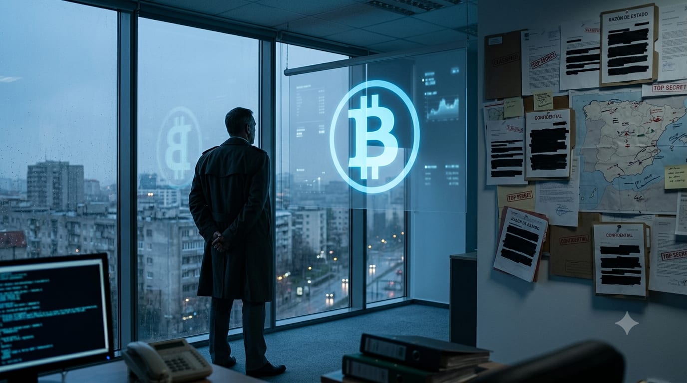 Representación abstracta de un candado digital superpuesto a un gráfico de precios de Bitcoin, simbolizando seguridad y secretos.