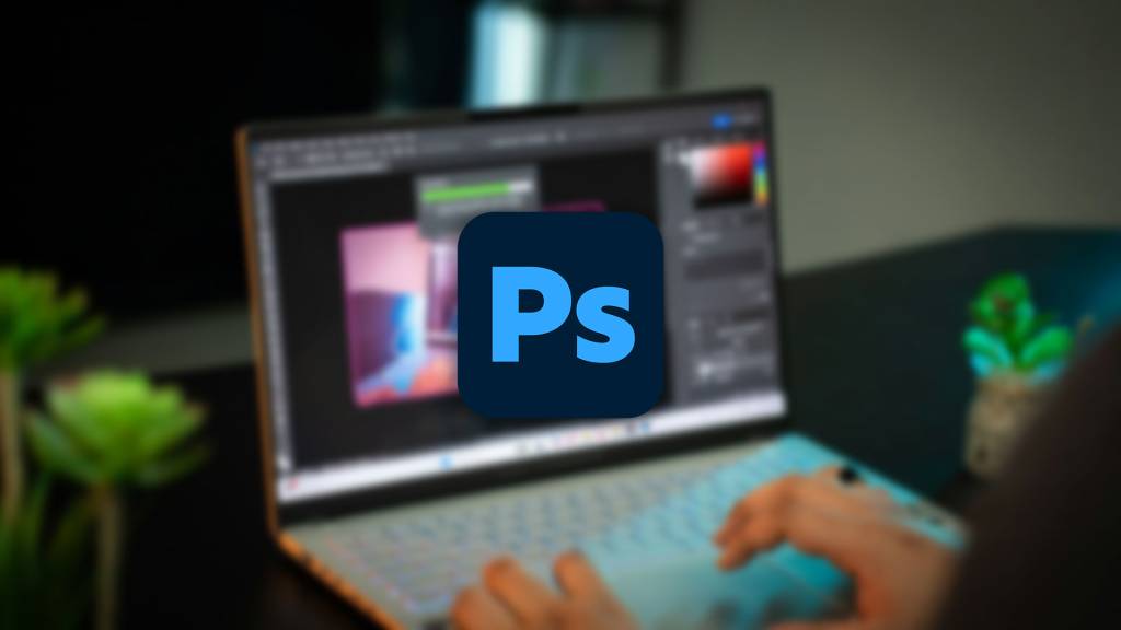 Captura de pantalla mostrando la interfaz de Adobe Photoshop en un ordenador con Windows 11, destacando la fluidez de las herramientas.