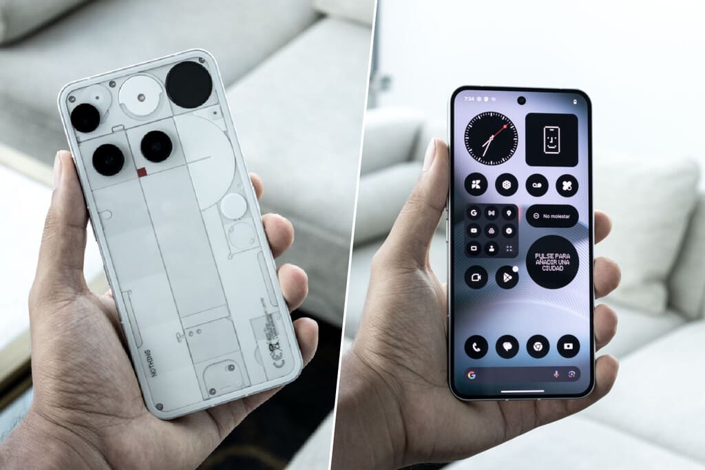 Nothing Phone (3) en oferta con su diseño transparente y luces Glyph Matrix encendidas