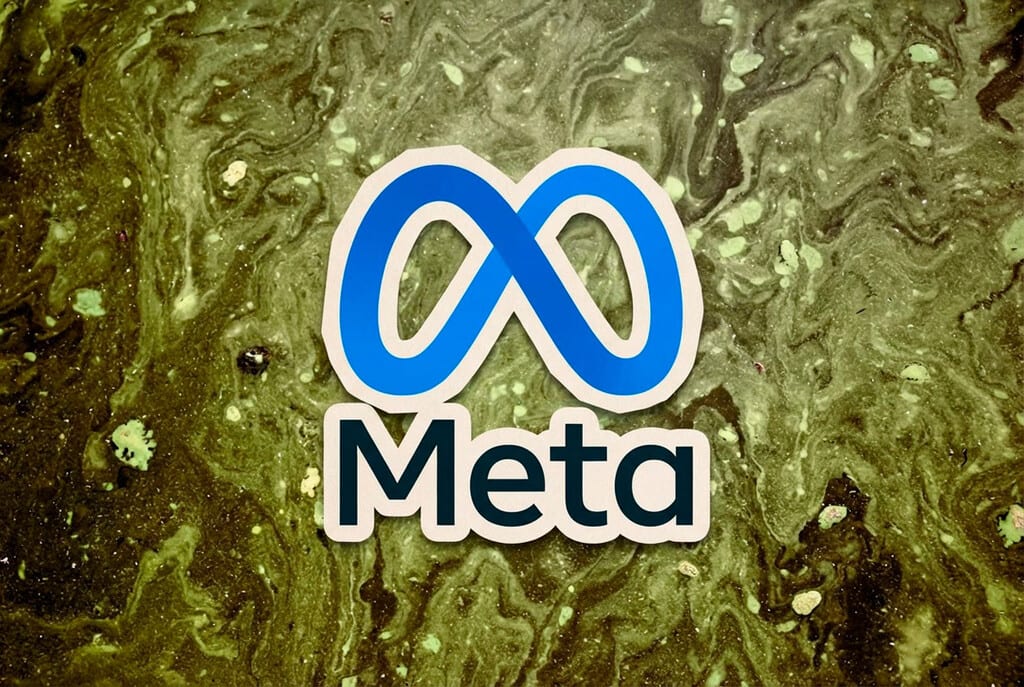 Infografía abstracta de un centro de datos con elementos de agua y bacterias estilizadas.