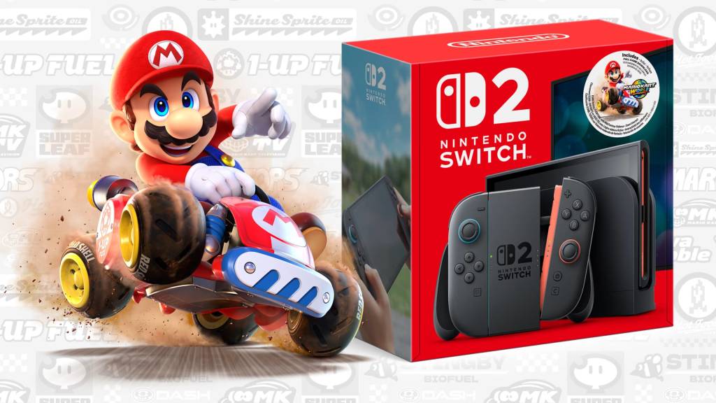 Consola Nintendo Switch 2 con pantalla OLED brillante y colorida, mostrando un videojuego vibrante.