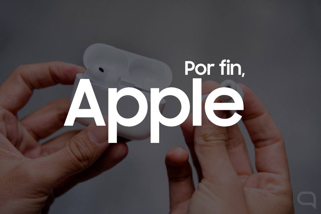 Primer plano de los AirPods de Apple en un entorno minimalista con iluminación suave.